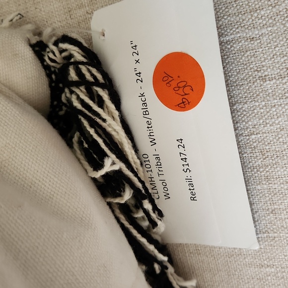 NwT Large wool shag accent decor pillow 24" sq black white cream - Picture 3 of 3